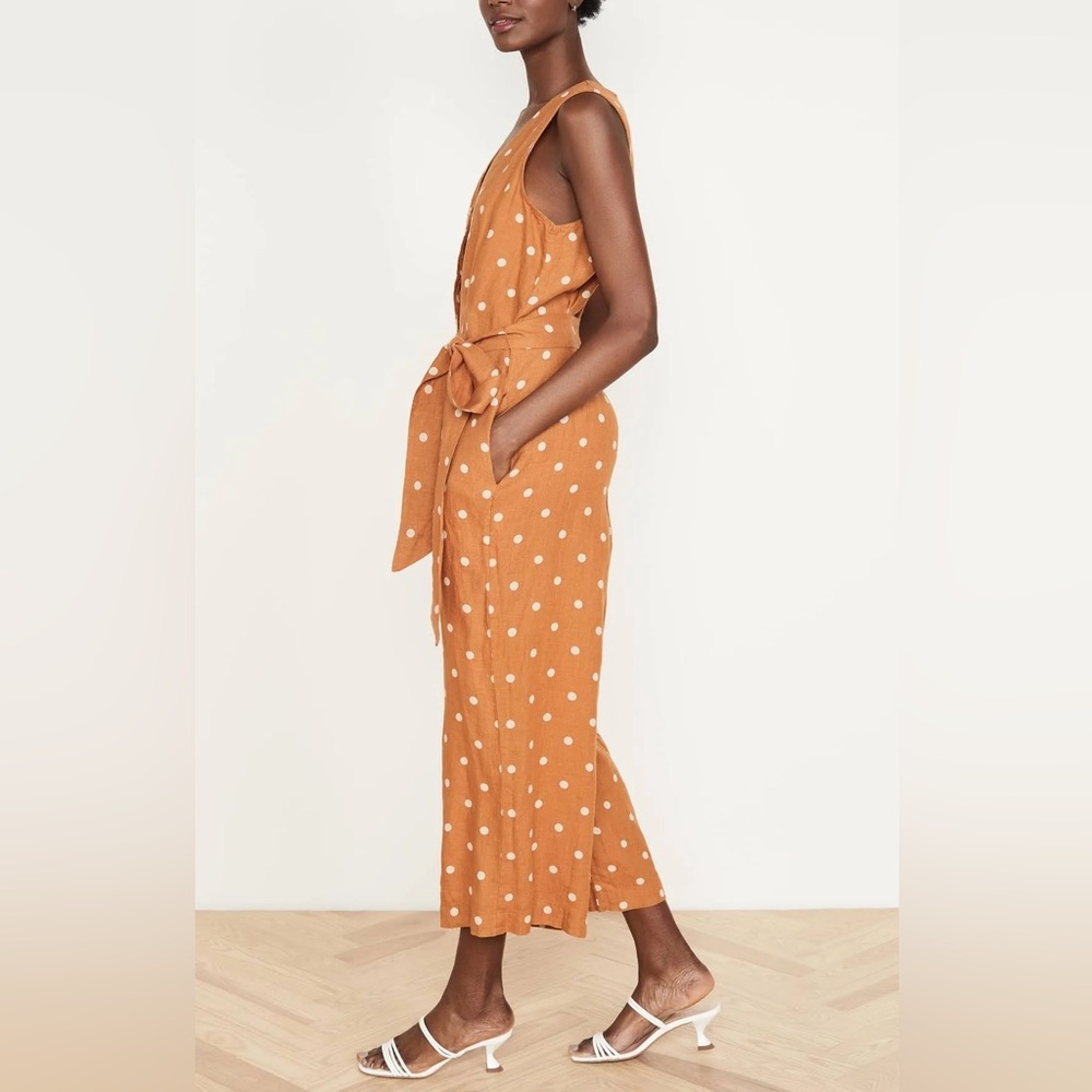 Trovata Cropped Wide Leg Polka Dot Linen Belted Jumpsuit - Picture 10 of 14